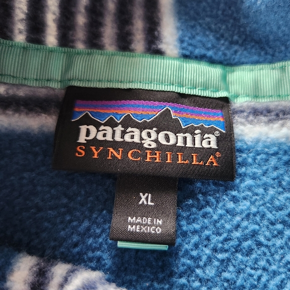Patagonia "Synchilla Snap-T Fleece" Pullover Fitz Stripe Blue | Women's Size XL - Picture 7 of 12